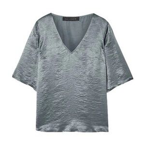 Sally LaPointe Glacier Blue Silky Acetate V-Neck Blouse